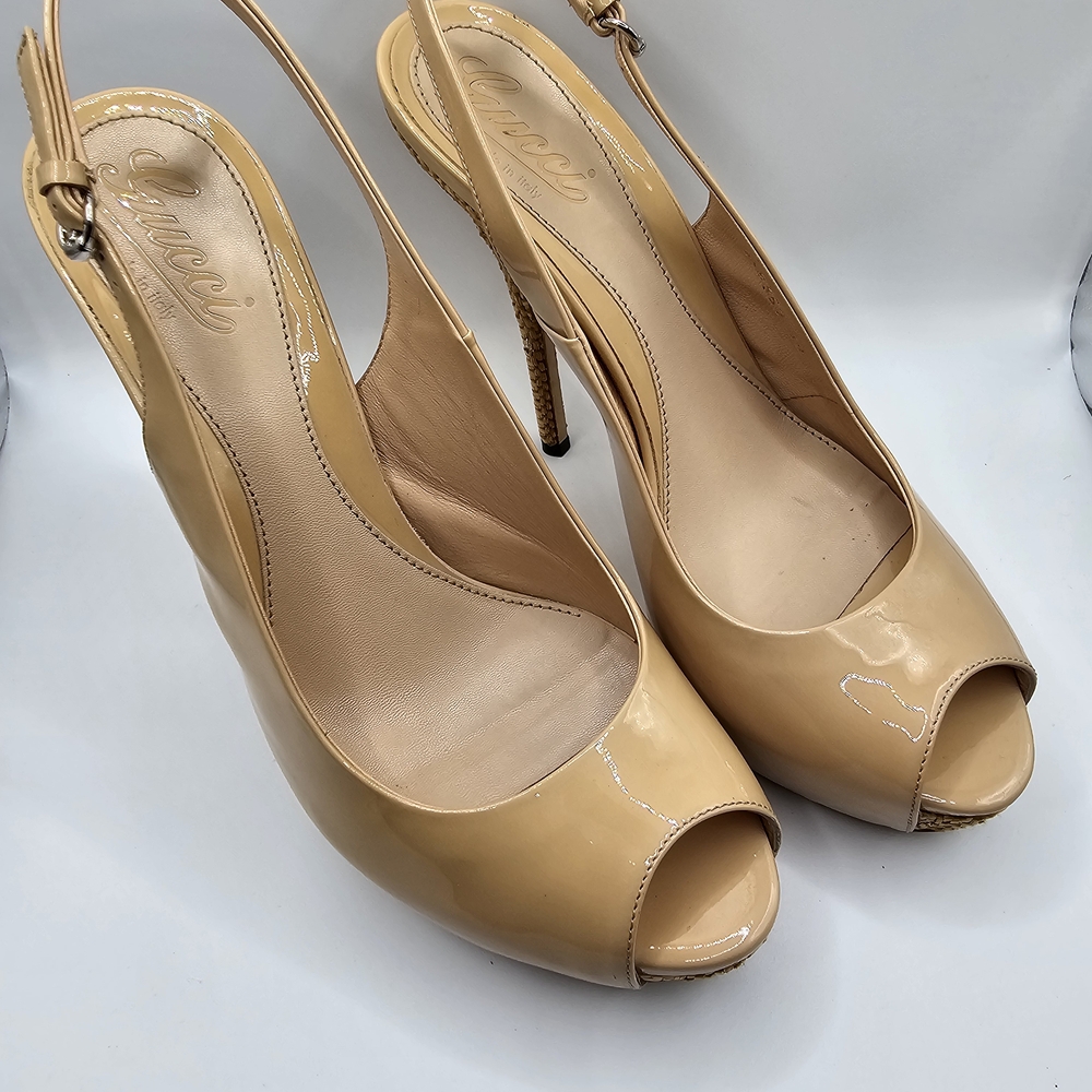 Gucci Elegant Beige Peep-Toe Slingback 6" Heel